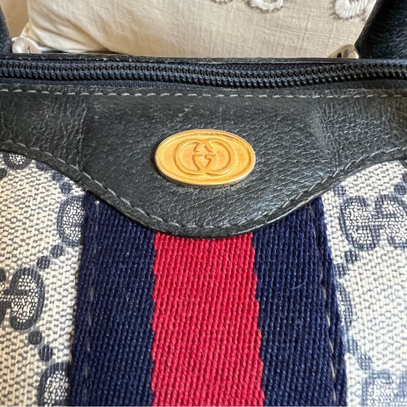 GUCCI Web Sherry Line Navy Boston Bag With Authenticity Cert - Picture 5 of 17